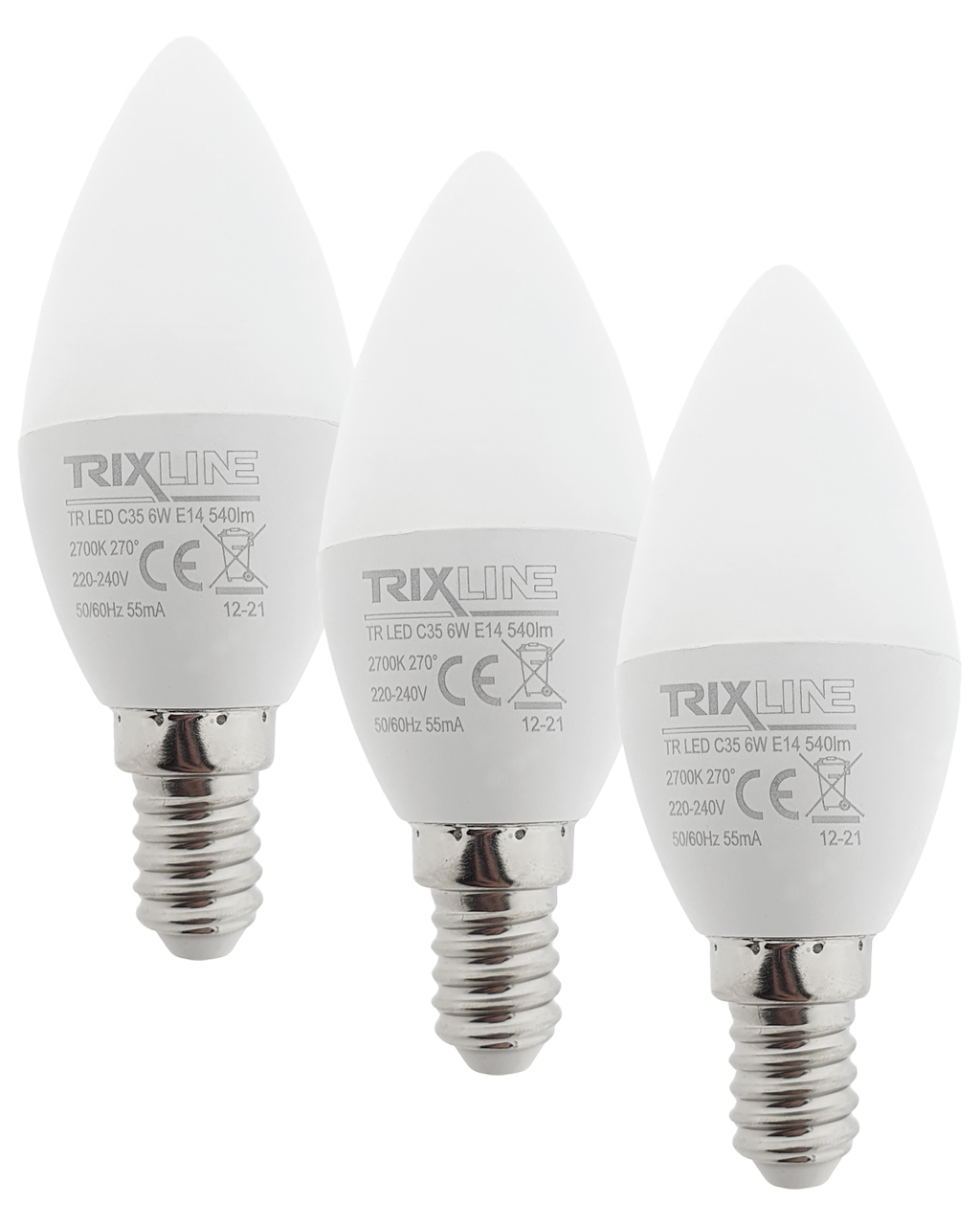 LED žárovka Trixline 6W C35 E14 teplá bílá 3 PACK