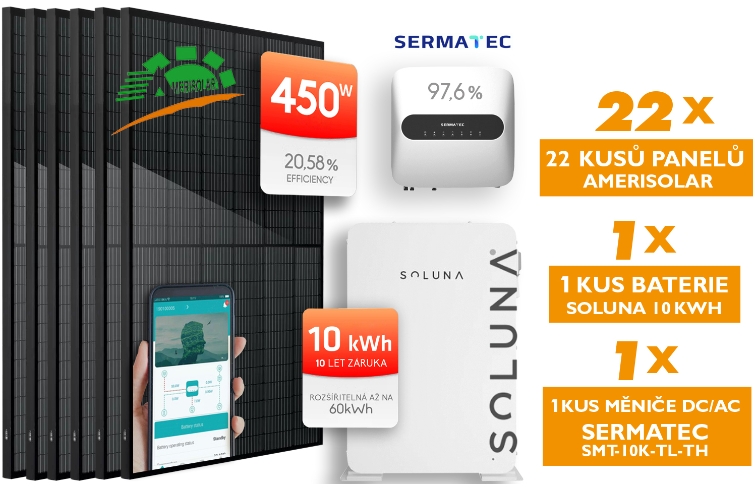 Fotovoltaický SET Amerisolar 450W, Soluna 10kWh, Sermatec