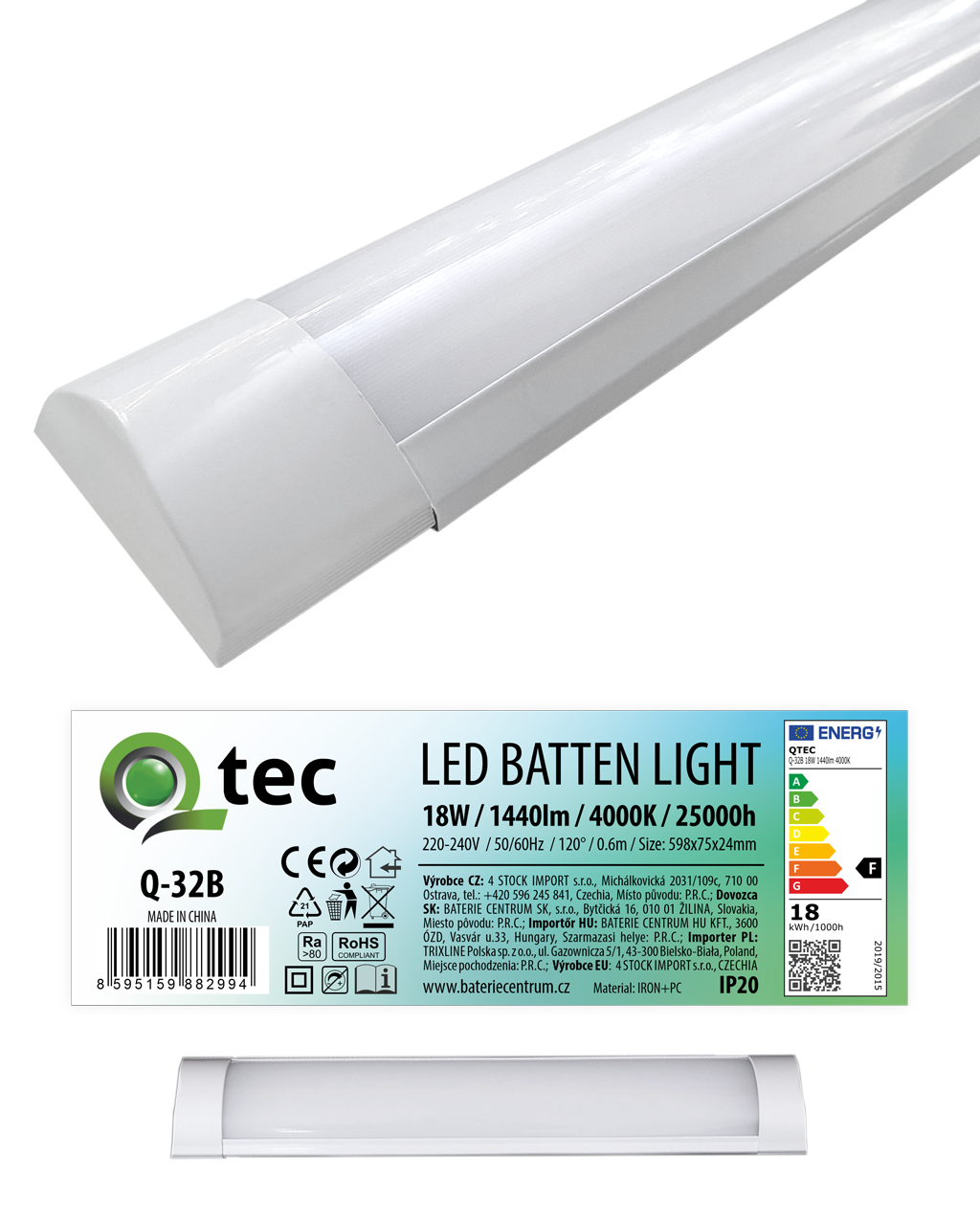 Q-32B 18W LED BATTEN LIGHT podlinkové světlo - bílé QTEC 60cm