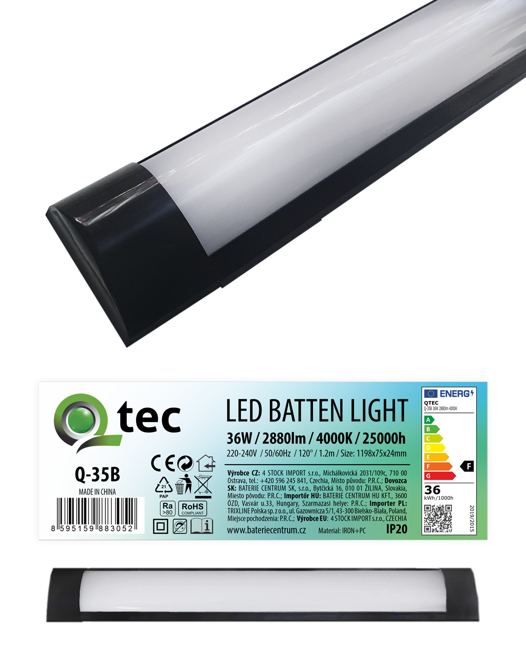 Q-35B 36W LED BATTEN LIGHT podlinkové světlo - černé QTEC 120cm