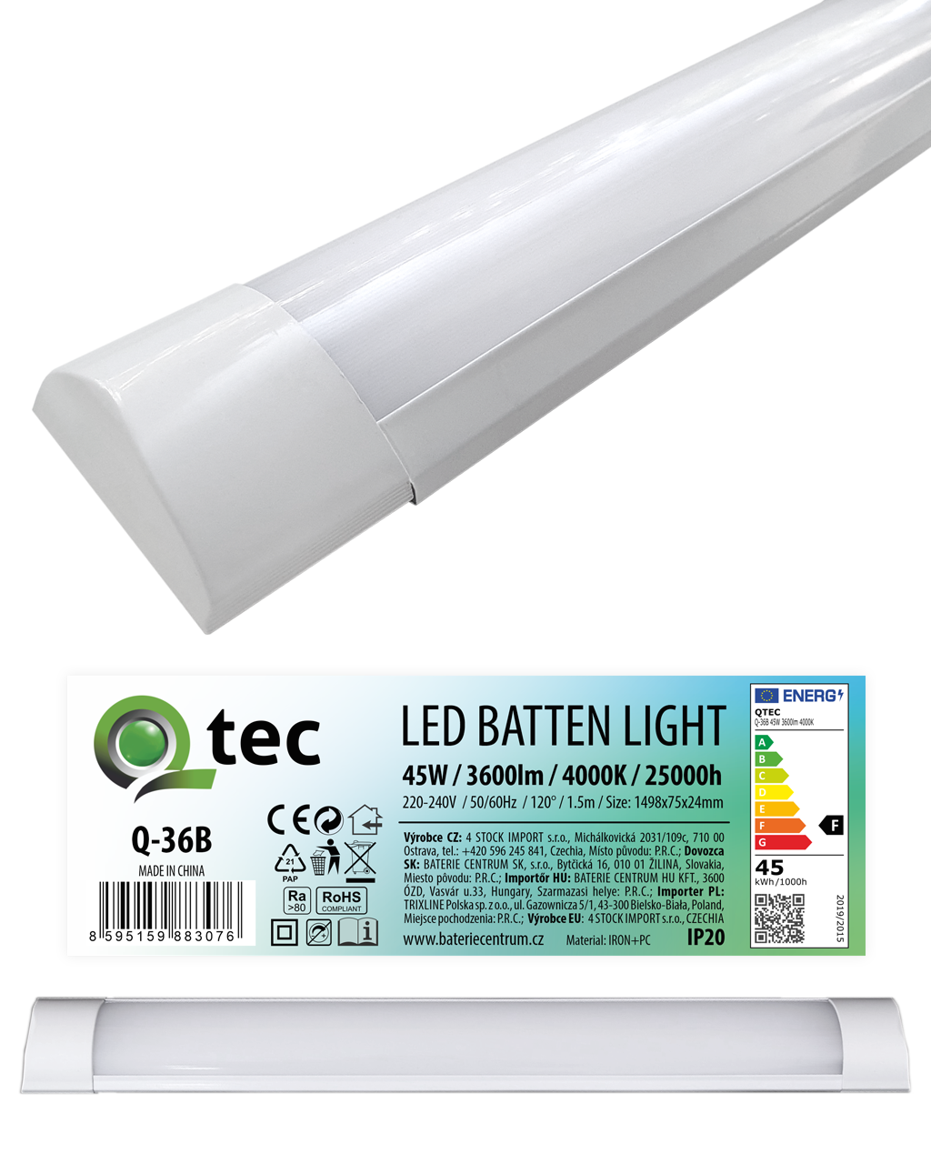 Q-36B 45W LED BATTEN LIGHT podlinkové světlo - bílé QTEC 150cm