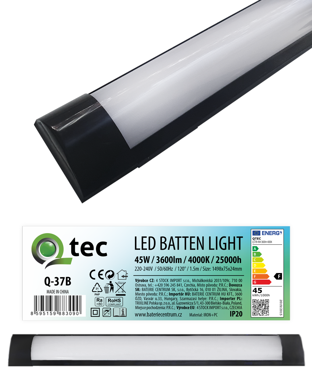 Q-37B 45W LED BATTEN LIGHT podlinkové světlo - černé QTEC 150cm