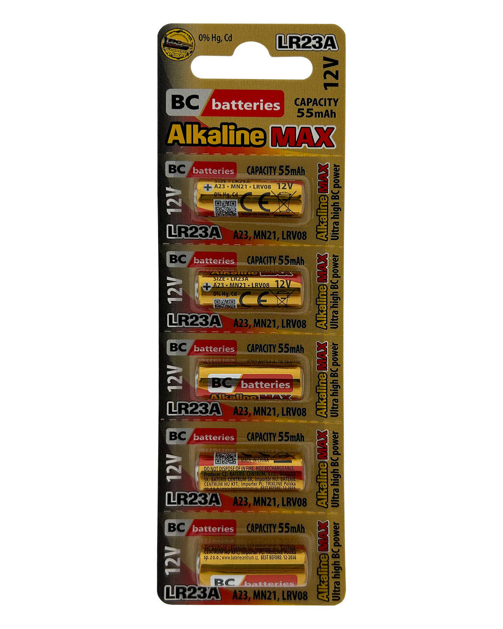 BC batteries alkalická baterie LR23A 12V 55mAh / 5ks BLISTR