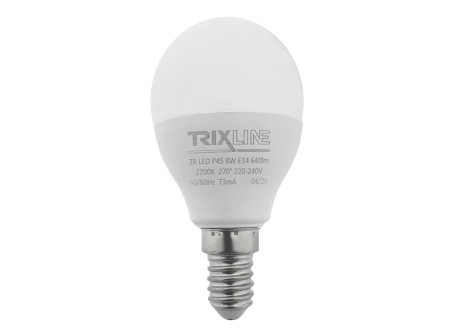 LED žárovka Trixline 8W E14 P45 teplá bílá